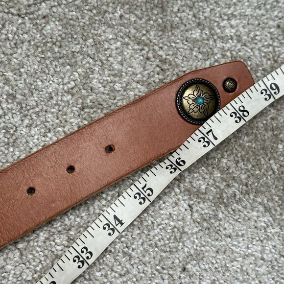 VTG Leather Women’s Concho Belt With Turquoise Size Med Fits Waist 31” To 35” - Picture 8 of 9
